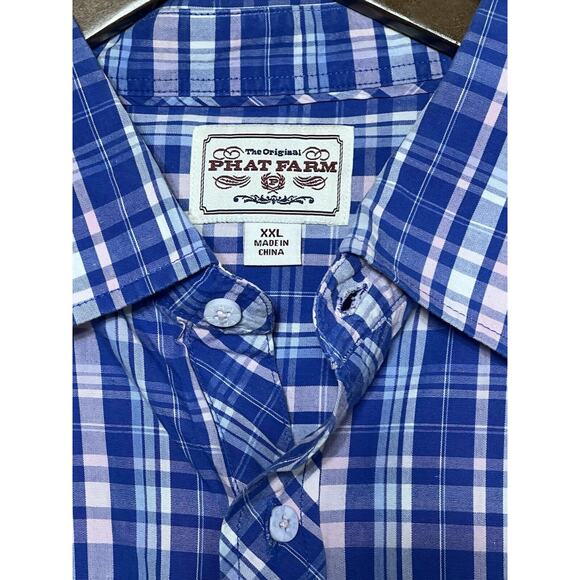 Y2K Phat farm shirt men’s XXL blue white Embroidered button short sleeve Vintage - Picture 5 of 11